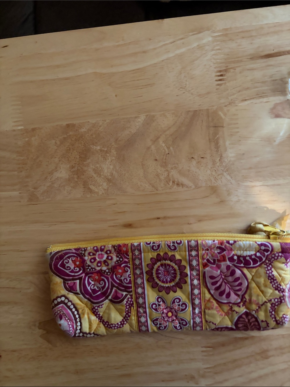 Vera Bradley Yellow Quilted Floral Zip Pencil Pouch